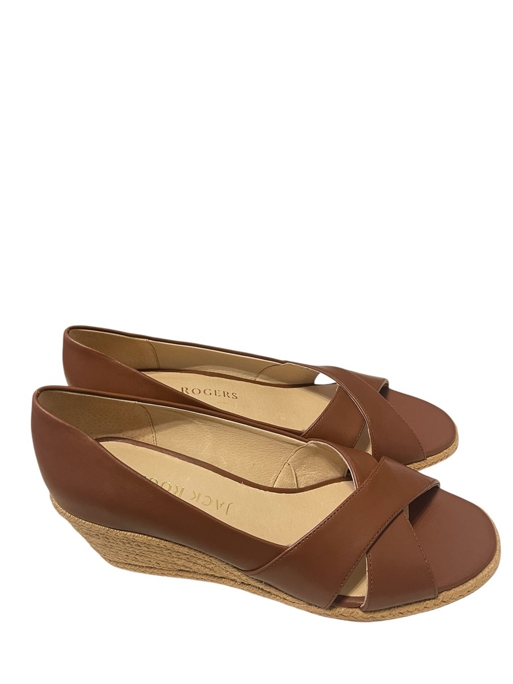 Jack Rogers Brown Leather Crisscross Wedge Espadrille Sandal Preppy sz 9 NIB - Picture 5 of 11